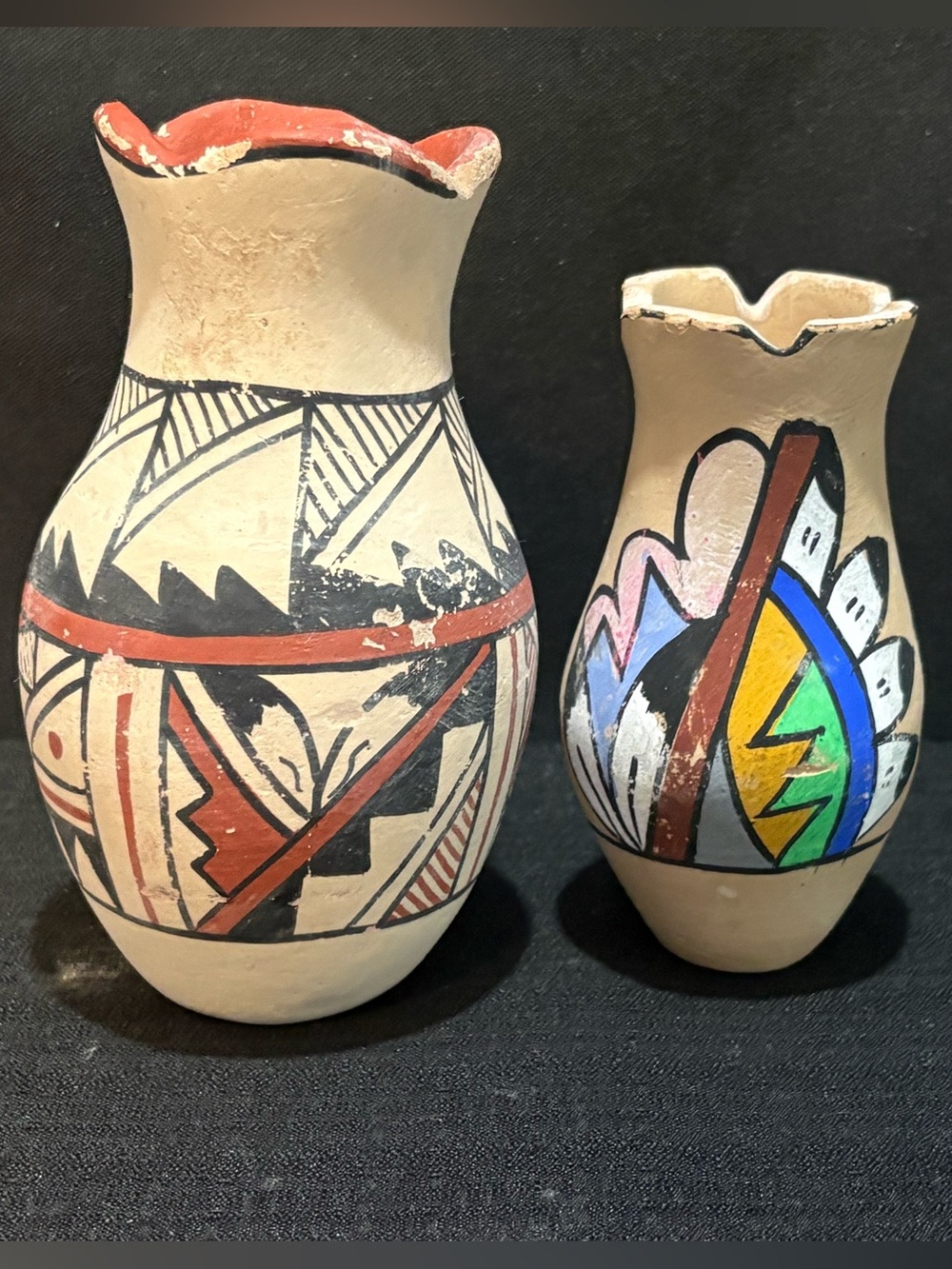 2 Vintage Native American Pottery Clay Vase 5” & 6”